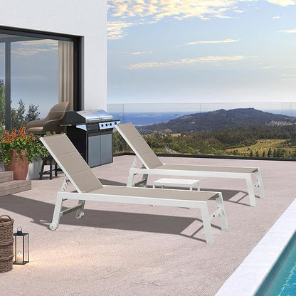 PURPLE LEAF Outdoor Oversized Chaise Lounge Set for Tall & Strong Individuals Adjustable Recliner Extra Wide Lounge Chairs with Side Table for Poolside Beach Patio Aluminum Chaise Lounger Khaki