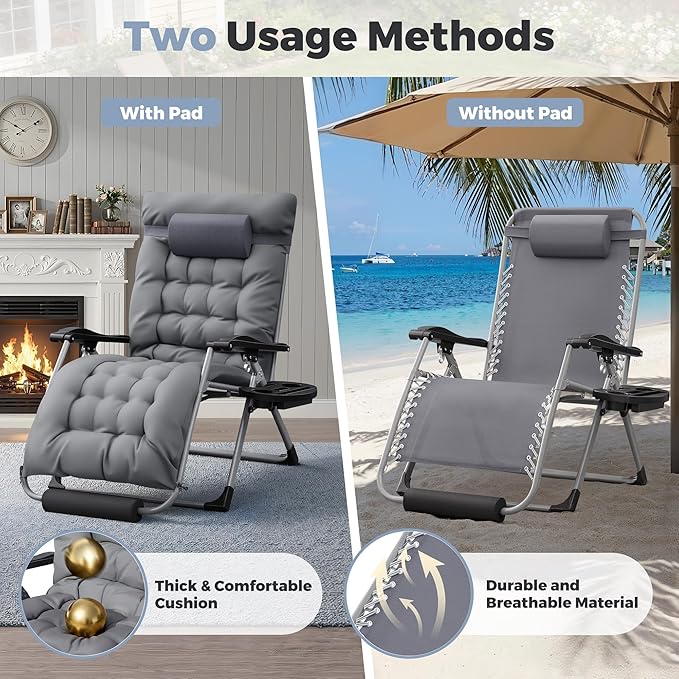 Homall Oversized Zero Gravity Chair, 32In Recliner Lounge Chair with Removable Soft Cushion and Cup Holder - Photo 3