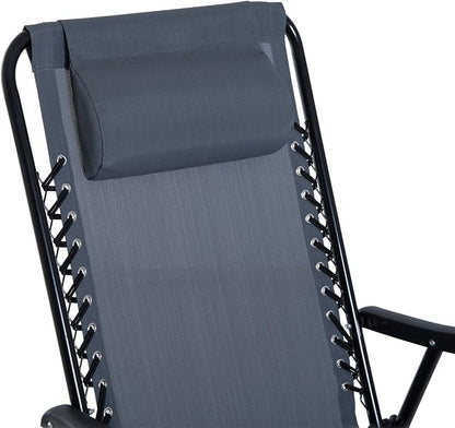 Outsunny 3 Piece Outdoor Rocking Bistro Set, Patio Folding Chair Table Set with Glass Coffee Table for Yard, Patio, Deck, Backyard, Grey