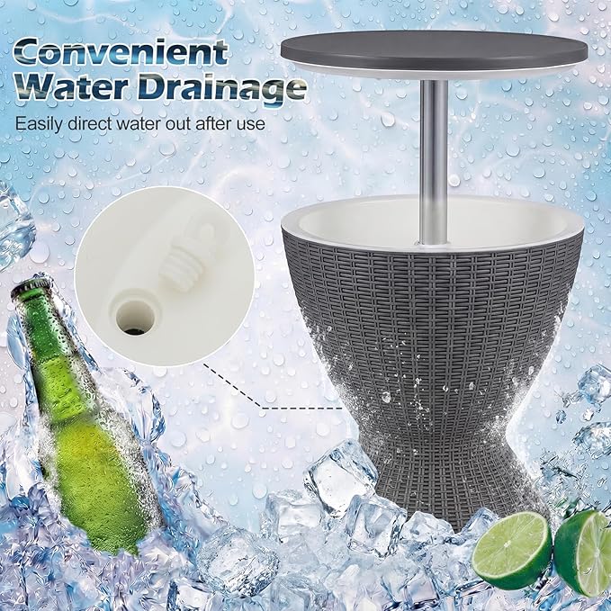 Giantex Outdoor Ice Cooler Side Table with Adjustable Height, 8 Gal Beverage Bucket with Drain Plug - Photo 6