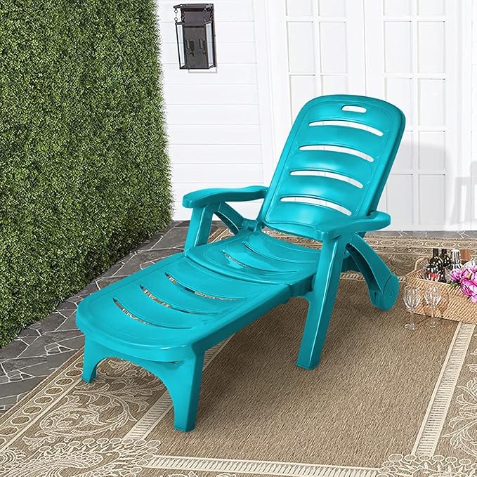 Tangkula Outdoor Chaise Lounge Chair, Adjustable 5-Position Recliner Chair with Built-in Wheels - Photo 9