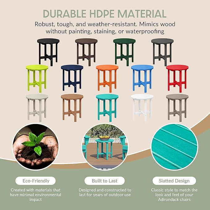 WestinTrends Dylan Adirondack Round Outdoor Side Table, Turquoise - Photo 6