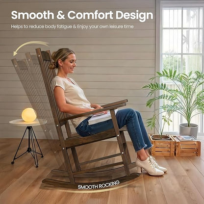 SUPER DEAL Outdoor Rocking Chair, All Weather Resistant Outdoor Indoor Wood Porch Patio Rocker Chair,Natural