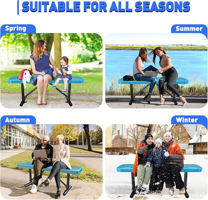 4FT/48INCH Heavy Duty Metal Garden Park Bench for Outside, Weatherproof Commercial Industrial Outdoor Garden Benches, Expanded Metal Mesh Bench for Shopping Malls, Lawn, Deck, Patio, Porch, Blue