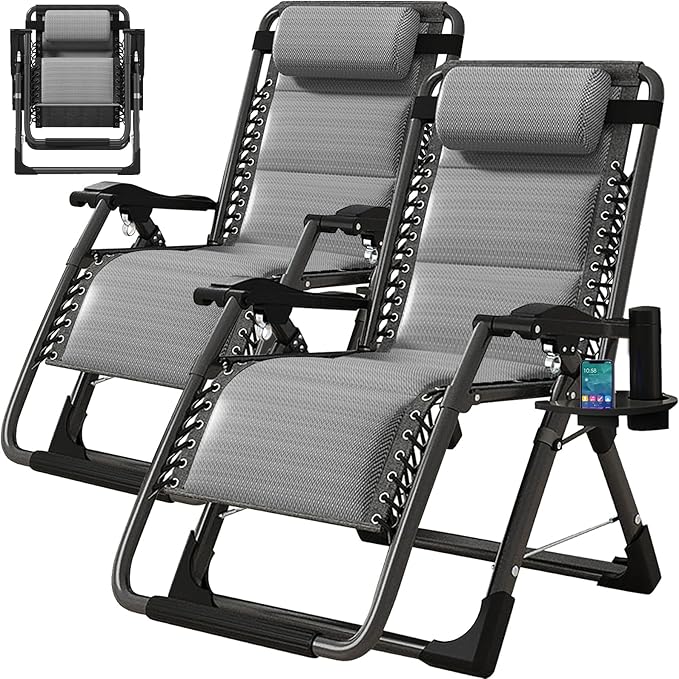 MOPHOTO Zero Gravity Chair, Outdoor Padded Lounge Chair with Side Table, Zero Gravity Recliner Chair - Photo 1
