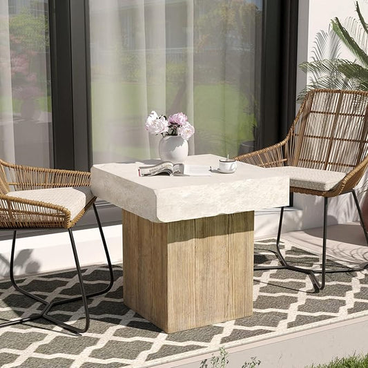 SUNBURY Outdoor Concrete Coffee Table, 20" W Patio Dining Table, Outdoor MgO Table Square in Antique Beige Coffee Table for Patio, Garden, Backyard