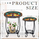 2 Pcs Outdoor Side Table Small Patio Round Mosaic Accent End Table Indoor Plant Metal Coffee Tea Tables for Patio Yard - Photo 3