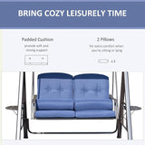 Outsunny 2-Person Patio Swing Bench with Adjustable Shade Canopy, Soft Cushions, Throw Pillows and Tray, Dark Blue - Photo 6