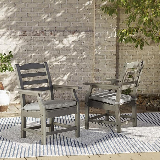 Signature Design by Ashley Visola Outdoor HDPE Dining Chair Set of 2, Durable and Weather Resistant HDPE Material, All-Weather Nuvella Fabric Seat Cushion, Gray