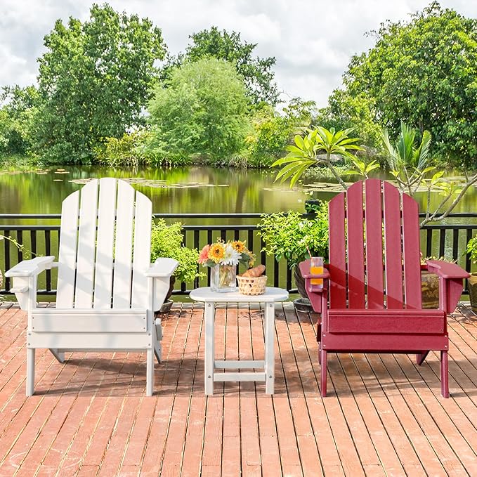 Giantex 2-Pack Adirondack Chair, Outdoor Folding Chairs, HDPE Weather Resistant Patio Chair with Built-in Cup Holder, Lawn Chair for Yard, Balcony, Deck, Outside, Campfire, Plastic Fire Pit Chair