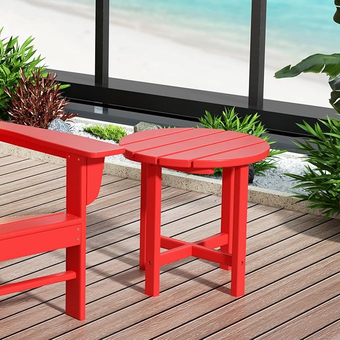WestinTrends Dylan Adirondack Round Outdoor Side Table, Red - Photo 10