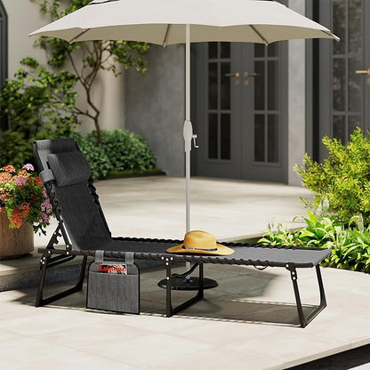 Outsunny Folding Chaise Lounge Chair, Patio Sun Tanning Chair, Outdoor Chaise Lounger with 5-Position Reclining Back, Breathable Mesh Seat for Beach, Poolside, Yard, Gray