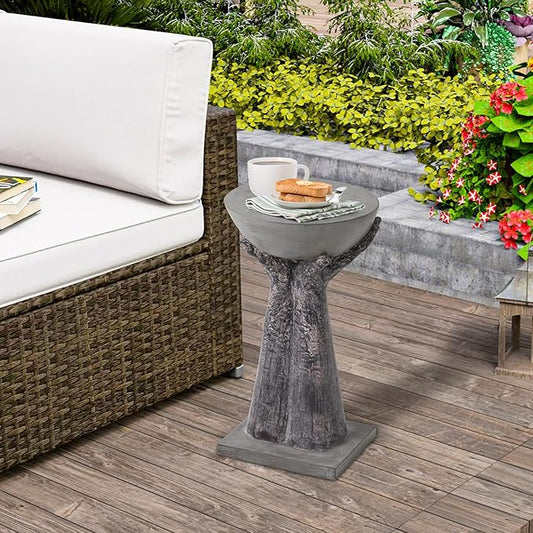 HOMPUS Concrete Side Table Set of 2, Round End Table Modern, Accent Coffee Table with Two Hands Base, Unique Home Décor for Living Room, Bedroom, Balcony or Outdoor