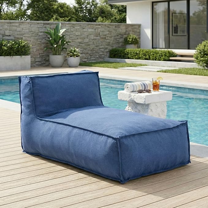 Merax Outdoor Bean Bag Lounge Chairs, 61" Outdoor Chaise Lounger Chair with Foam Filled, Cozy Outdoor Bean Bag Couch for Patio Pool Desk, Water-Resistant Fabric Sun Lounger Chair, Navy Blue