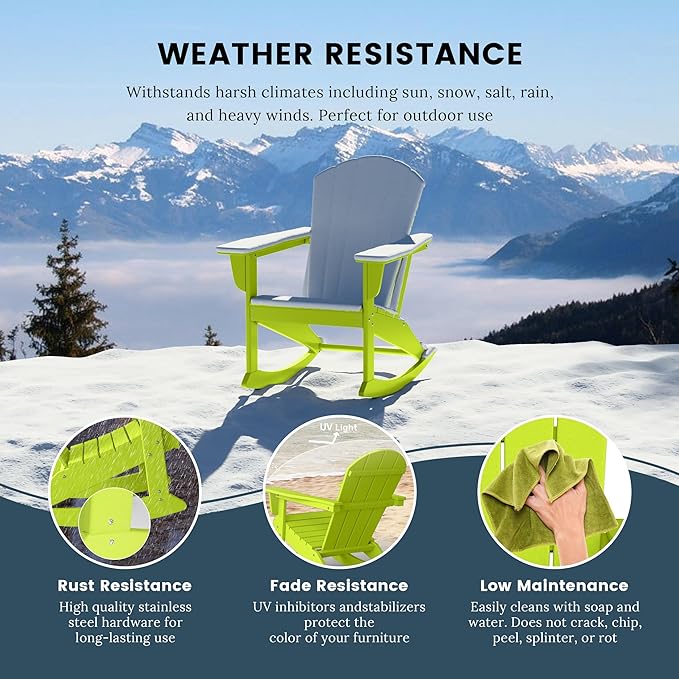 WO WESTIN OUTDOOR HDPE Laguna Outdoor Rocking Poly Adirondack Chair (Set of 2), Lime