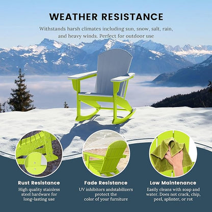 WO WESTIN OUTDOOR HDPE Laguna Outdoor Rocking Poly Adirondack Chair (Set of 2), Lime