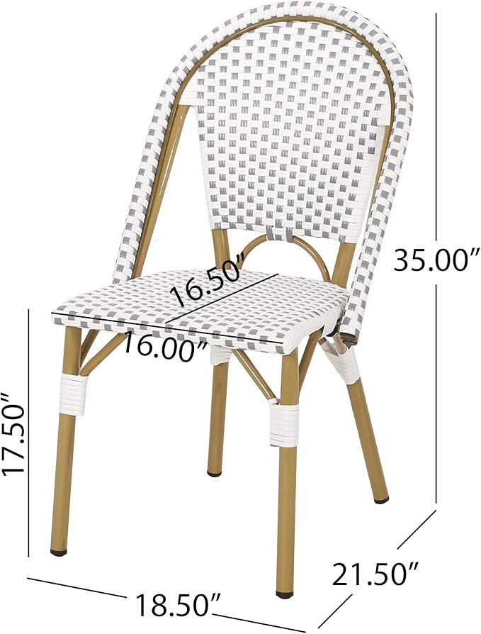 Christopher Knight Home Philomena Outdoor French Bistro Chair (Set of 4), Gray + White + Bamboo Print Finish - Photo 3