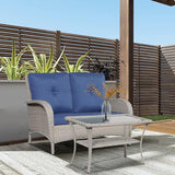 Belord Outdoor Wicker Loveseat with Coffee Table - Photo 2