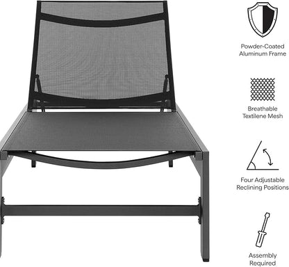 Modway Tahoe Outdoor Chaise with Sunbathing Textilence in Gray