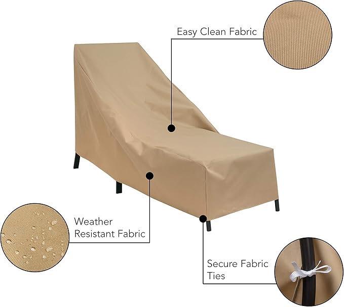 Modern Leisure Basics Patio Chaise Lounge Chair Cover - Weather-Resistant Fabric - Furniture Protection Perfect for Patio, Deck, and Porch - 76" L x 27" W x 30" H - Khaki - 1-Pack - 2017 Model