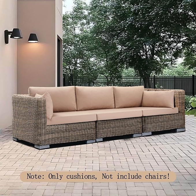 8Pcs Outdoor Sectional Cushions, Replacement Cushions Wicker Rattan Sofa Patio Conversation Set, Waterproof, UV/Zipper, Beige