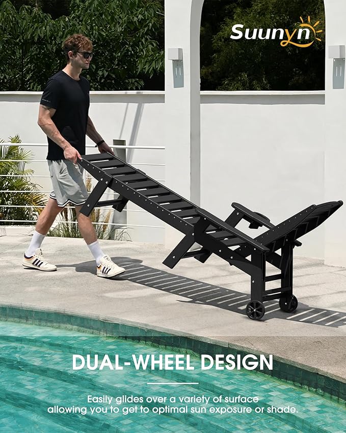 Lounge Chair Outdoor Set of 2, HDPE Chaise Lounge Outdoor, Pool Lounge Chair for Pool Poolside Deck Backyard Patio - Photo 3