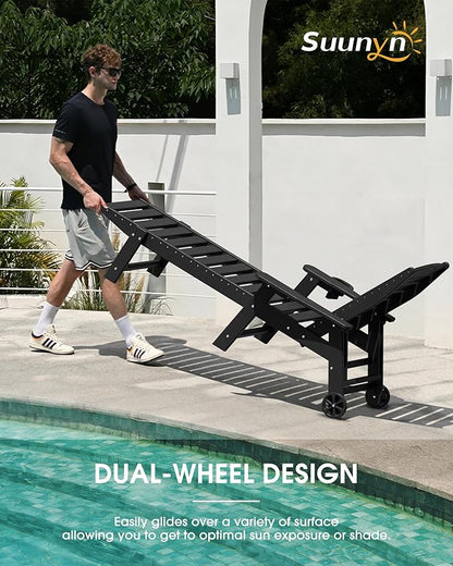 Lounge Chair Outdoor Set of 2, HDPE Chaise Lounge Outdoor, Pool Lounge Chair for Pool Poolside Deck Backyard Patio, Black