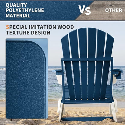 FUNBERRY Folding Adirondack Chair Set of 3, All Weather HDPE Fire Pit Chairs with Cup Holder for Outdoor