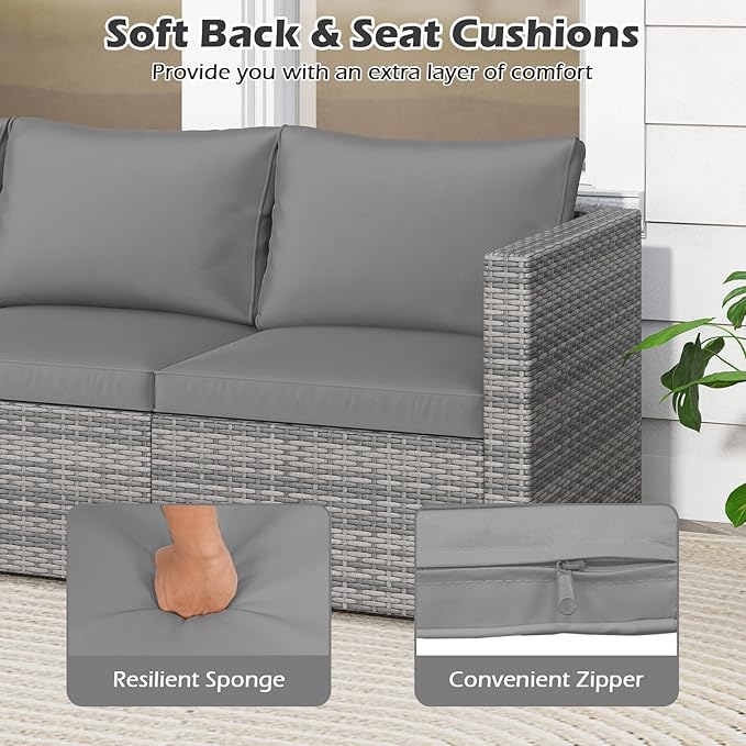 Tangkula 3 Seat Outdoor Wicker Sofa Set, Modular PE Rattan Patio Cushioned Sectional Couch Set - Photo 7