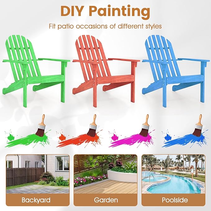 Giantex Adirondack Chairs Set of 2, Acacia Wood Fire Pit Chairs with Inclined Seat & High Backrest, Ergonomic Outdoor Slatted Patio Chairs for Lawn, Porch, Backyard, Poolside