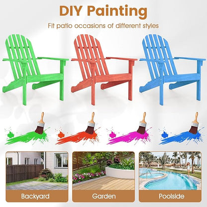 Giantex Adirondack Chair, Acacia Wood Fire Pit Chairs with Inclined Seat & High Backrest, Ergonomic Outdoor Slatted Patio Chair for Lawn, Porch, Backyard, Poolside