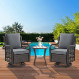 GAOMON 3 Piece Outdoor Patio Set, Wicker Rocking Bistro Set with 2 Swivel Chairs & Tempered Glass Top Table - Photo 1