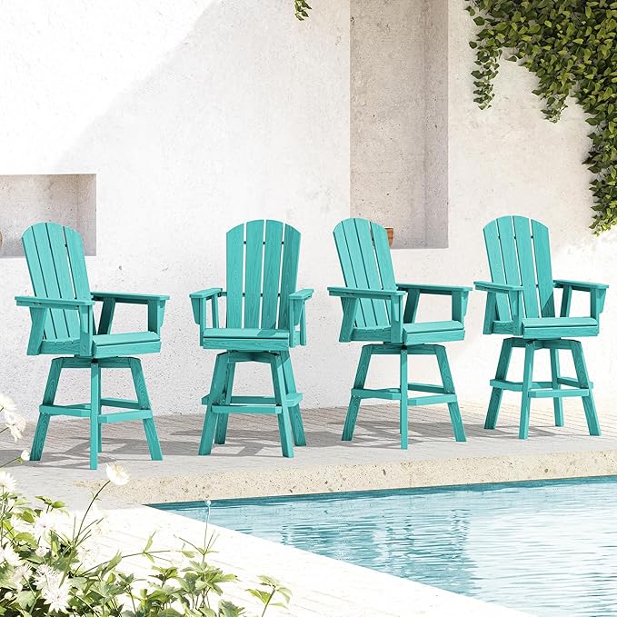 SERWALL Swivel Adirondack Bar Chairs Set of 4, HDPE Outdoor Swivel Barstools Chairs Set of 4 for Bistro, Poolside - Photo 1