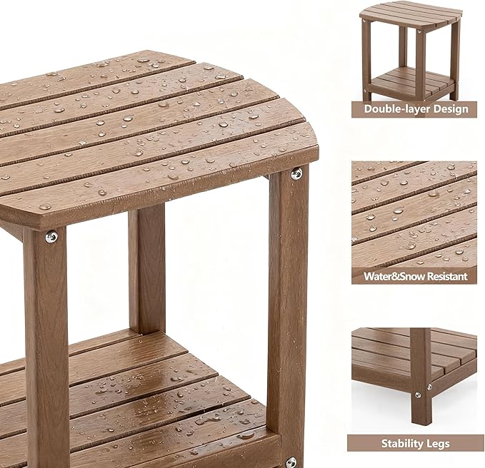 Adirondack Small Outdoor Side Table - Weatherproof HDPE Patio End Table with 2-Tier Storage for Firepit, Balcony, Garden - Photo 4
