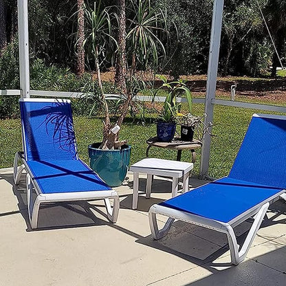 Domi Patio Chaise Lounge Chair Set of 3,Outdoor Aluminum Polypropylene Sunbathing Chair with Adjustable Backrest,Arm,Side Table,for Beach,Yard,Balcony,Poolside(2 Blue Chairs + 1 Side Table)