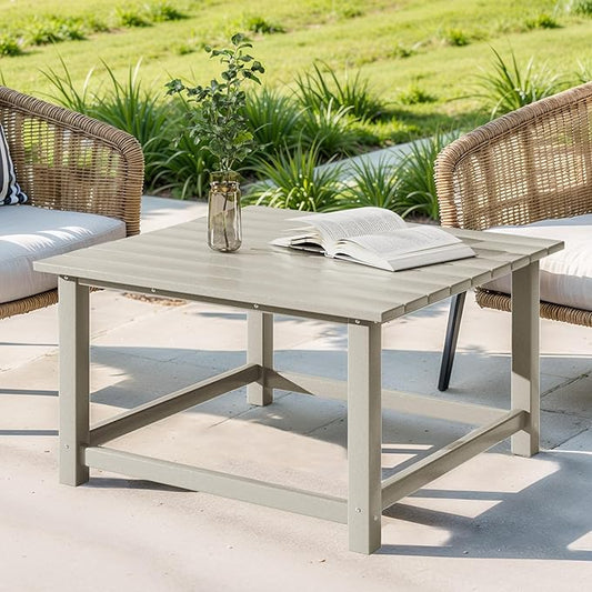 Costaelm Patio Conversation Table, Tatio Accent HDPE Outdoor Weather Resistant, Square Outdoor Porch Balcony Patio Drink Table for Outside, Pool, Backyard, Sand