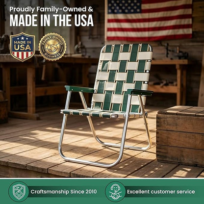Lawn Chair USA Folding Aluminum Outdoor Patio Lawn Chair | Heavy-Duty Webbed Chairs for Camping, Sports, Beach, Yard & Tailgating | Lightweight Portable | Classic - Orange and White with White Arms