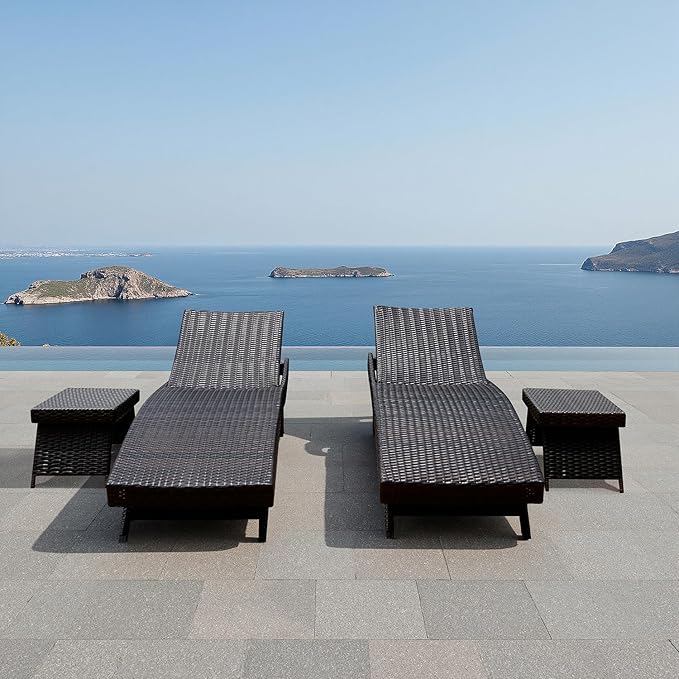 Patio Chaise Lounge Set of 2 Foldable Chairs + 2 Tables - Photo 3