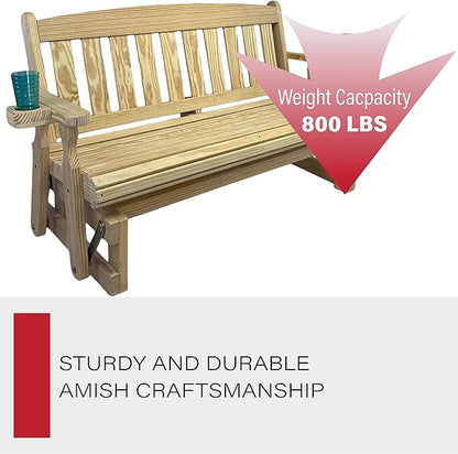 Amish OUTLET STORE Heavy Duty 800 Lb Mission Pressure Treated Porch Glider with Cupholders (5 Foot, Unfinished)