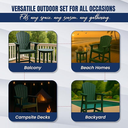 Phat Tommy Tall Adirondack Chair - HDPE Outdoor Furniture - Poly Adirondack Bar Stool - Heavy, Stress Free Furniture for Balcony, Deck, Patio, Front Porch, Green