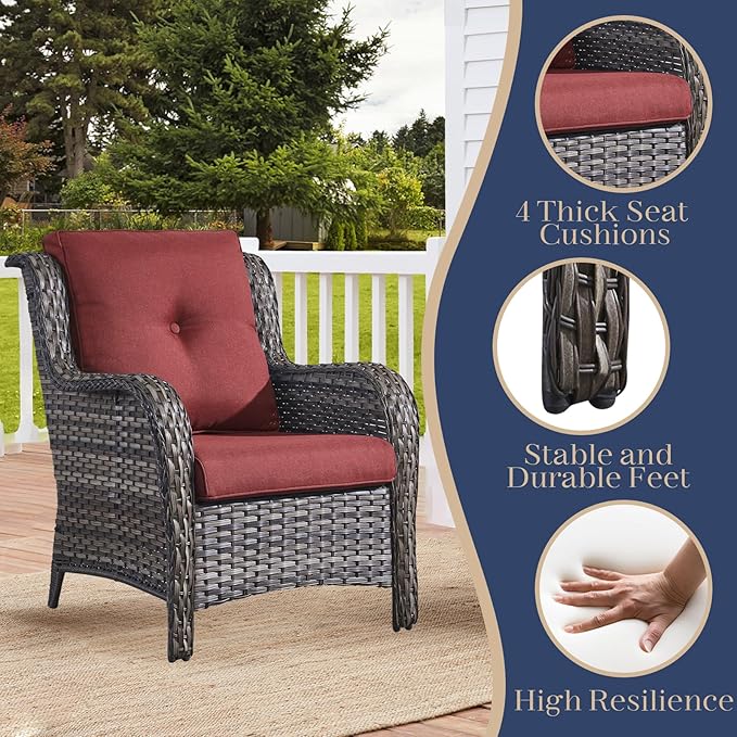 HUMMUH 4 Pieces Patio Furniture Set Wicker Patio Chairs Set of 2 with Ottomans Rattan Outdoor Furniture Conversation - Photo 4