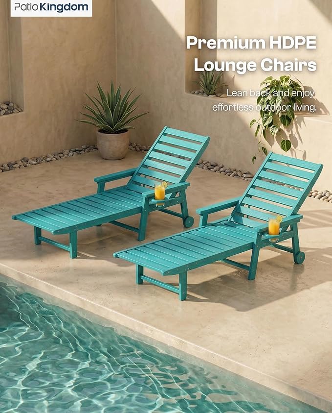 5-Position Adjustable Lounge Chair Outdoor, HDPE Outdoor Chaise Lounge with Cup Holder & Wheels - Photo 4