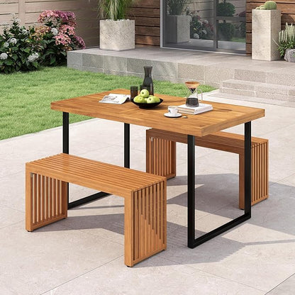 RELAX4LIFE 2-Person Wooden Outdoor Bench - 36’’ Acacia Wood Backless Patio Garden Bench w/Slatted Seat, Indoor Outside Dining Loveseat Furniture for Entryway Park Porch, 800LBS Weight Capacity (2)