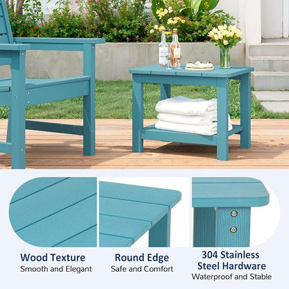 18" Outdoor Side Table, 2-Tier Patio Side Table, Weather Resistant, Easy Assembled, HIPS Adirondack Side Table for Backyard, Pool, Indoor (Lake Blue)