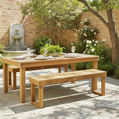 Tangkula 52" Acacia Wood Outdoor Bench Set of 2, Wood Patio Dining Bench with Slatted Seat, Wooden Backless Garden Bench for Outdoors & Indoors, Outside Bench for Deck, Poolside, Yard & Porch