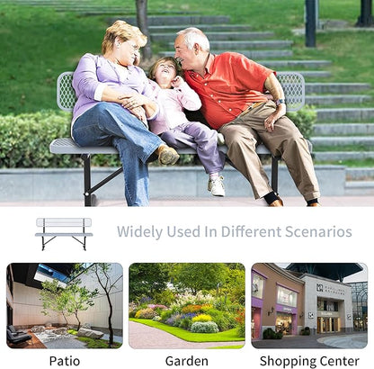 6 Ft Metal Park Bench for Outside, All-Weather Thermoplastic Coating Outdoor Bench with Backrest, Commercial Heavy Duty Benches for Shopping Malls, Stores, Parks, Patios, Decks, Grey
