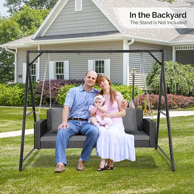 5FT Wicker Porch Swing for 3 Person, 1000lb Capacity Outdoor Hanging Bench with 3 Removable Cushions - Photo 8