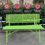 Outdoor Metal Garden Bench with Slatted Seat and Backrest, All-Weather Powder-Coated for Porch, Backyard, Park - Photo 3