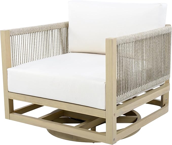 Christopher Knight Home Carlis Outdoor Acacia Wood Swivel Club Chair with Removable Cushion, 360° Rotating Patio Armchair for Garden, 360° Swivel Accent Chair, Light Teak+Cream