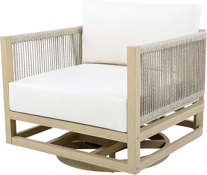 Christopher Knight Home Carlis Outdoor Acacia Wood Swivel Club Chair with Removable Cushion, 360° Rotating Patio Armchair for Garden, 360° Swivel Accent Chair, Light Teak+Cream